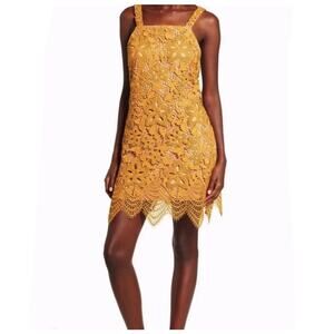 WAYF-Revolve Orleans Crochet Lace Floral Sleeveless Mini Dress in Gold Lg